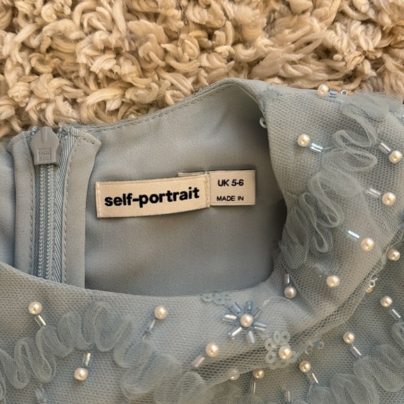 Self Portrait Dress- Size 5 / 6 GIRLS BLUE BEAD & FAUX PEARL TULLE DRESS - Picture 5 of 8